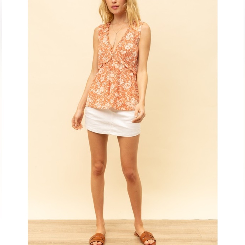 NEW! Hem & Thread Dusty Coral Ruffle Babydoll Boutique Top S - Picture 3 of 15